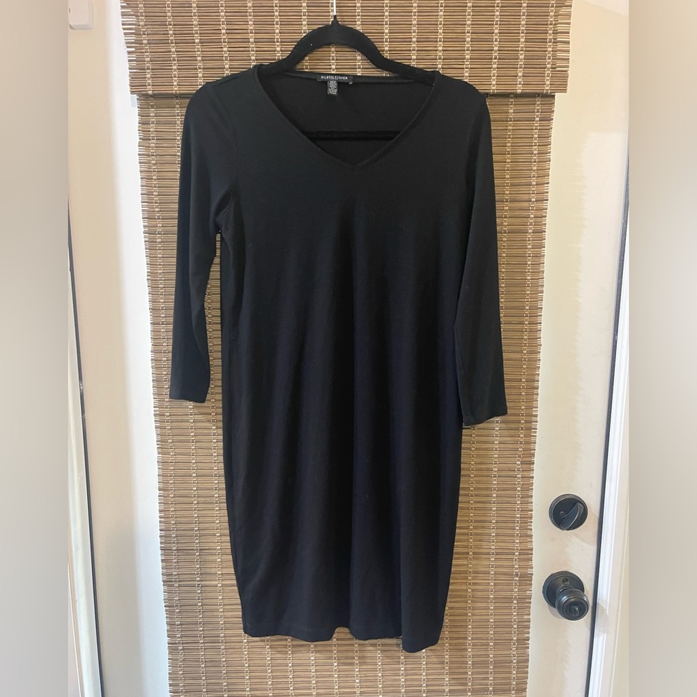 Eileen Fisher Black V-Neck Long Sleeve Dress